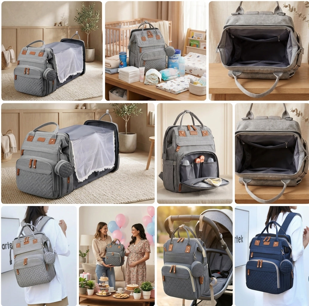 Sac à Langer Multifonction — Sac à Dos, Tapis à Langer Inclus
