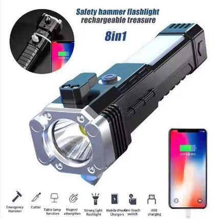 Lampe de Poche LED de Sécurité 8-en-1 Rechargeable