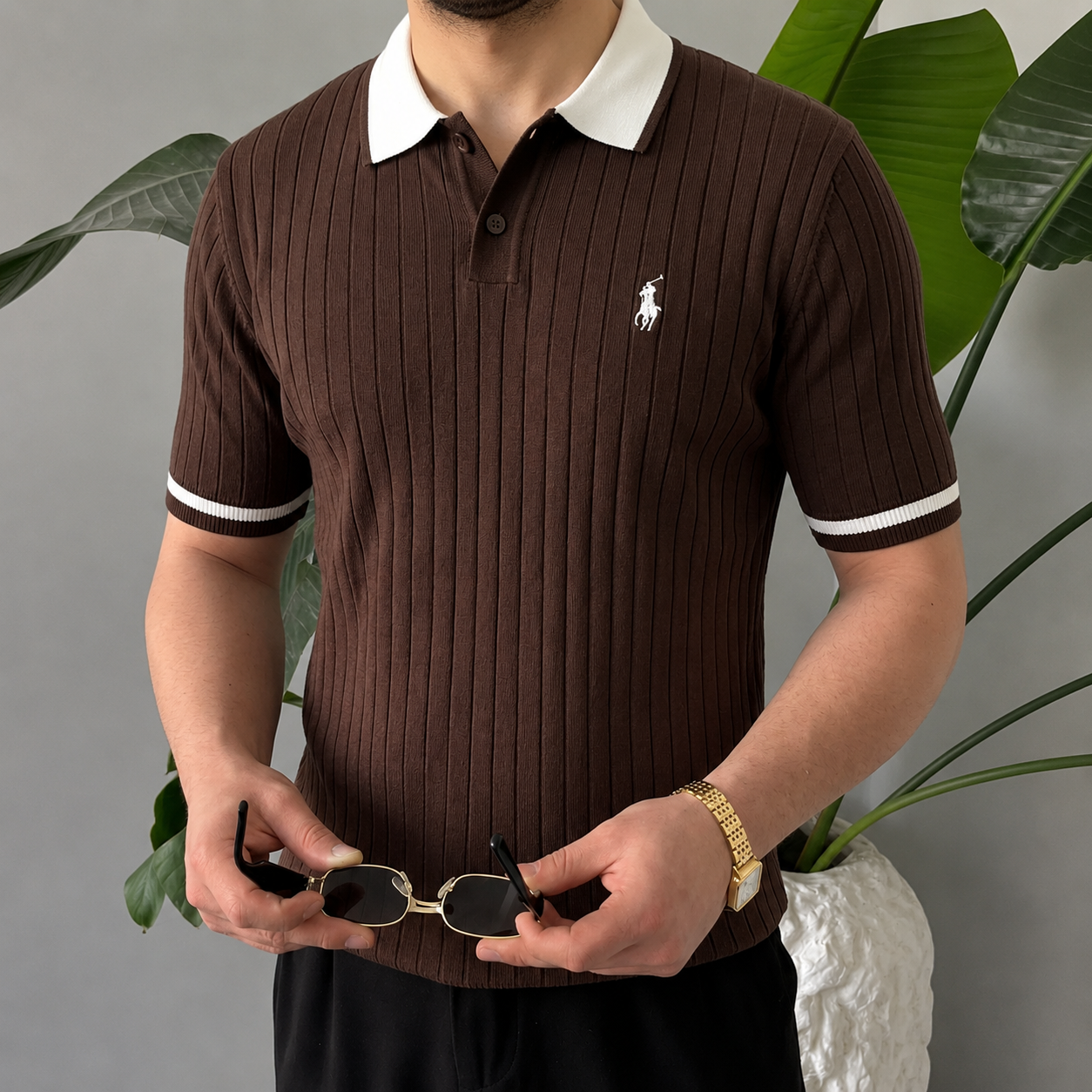 Polo Tricoté Côtelé Premium — Style Élégant & Confort
