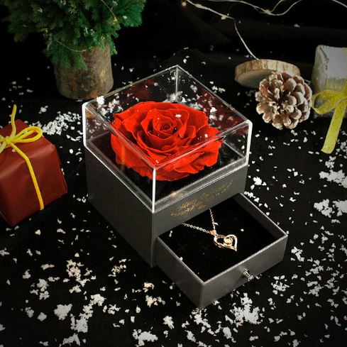 Coffret Rose Éternelle et son Collier d'Amour